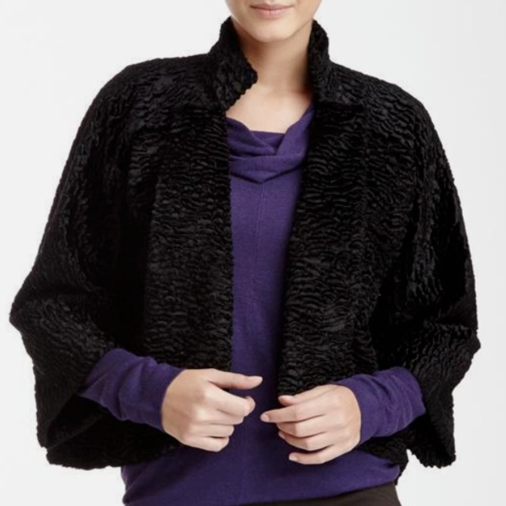 Tahari Adriella Black Faux Fur Dress Swing Jacket Crop Blazer Size 3X NWT $228